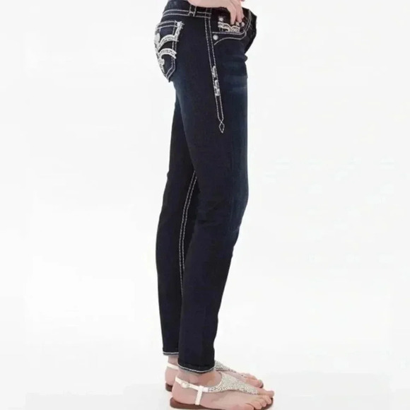 Rock Revival Jeans Karla Straight Leg Stretch Denim Jean Dark Wash Jeweled 25 - Picture 2 of 9